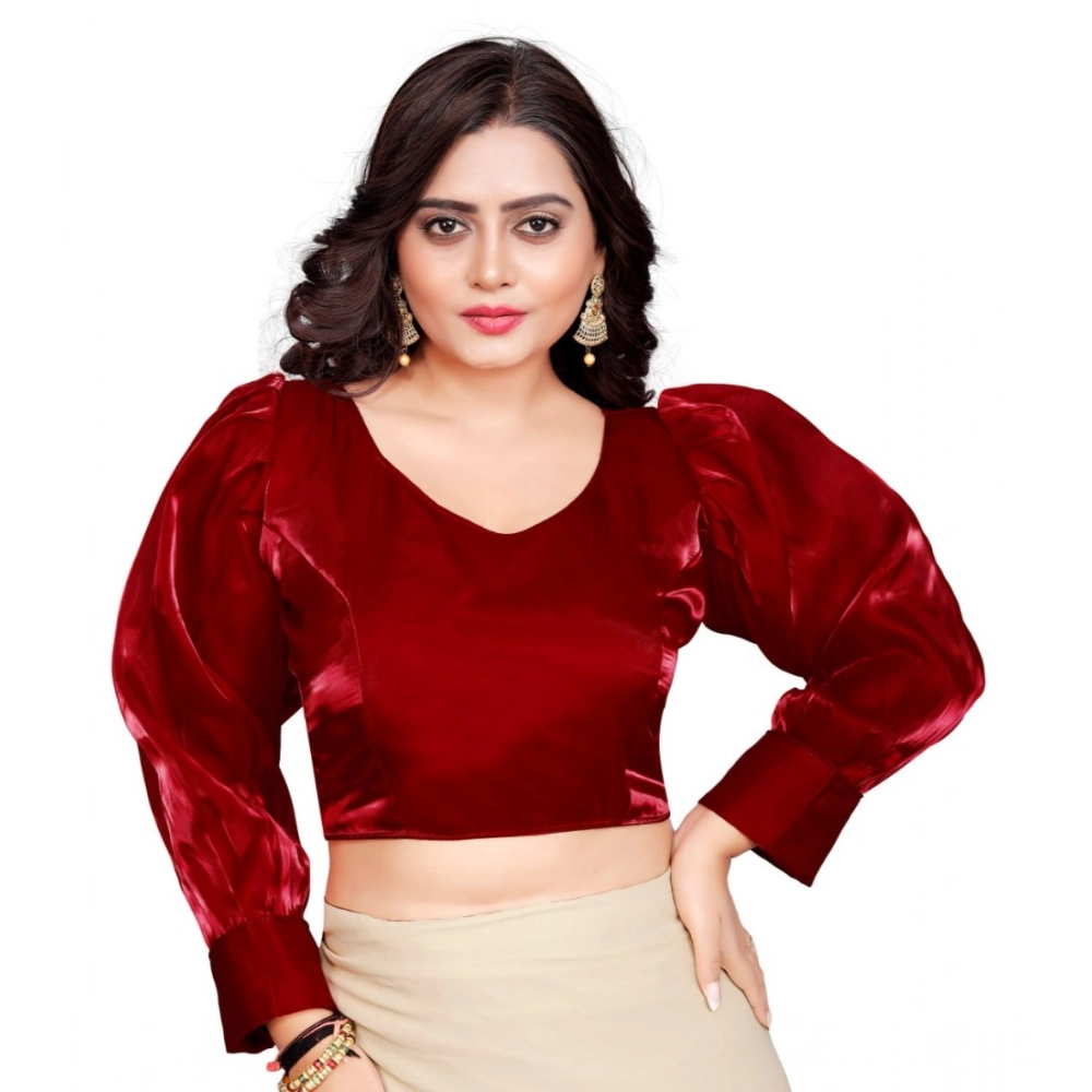 Women's?Organza Plain Readymade Blouse (Maroon, Size: Free Size)