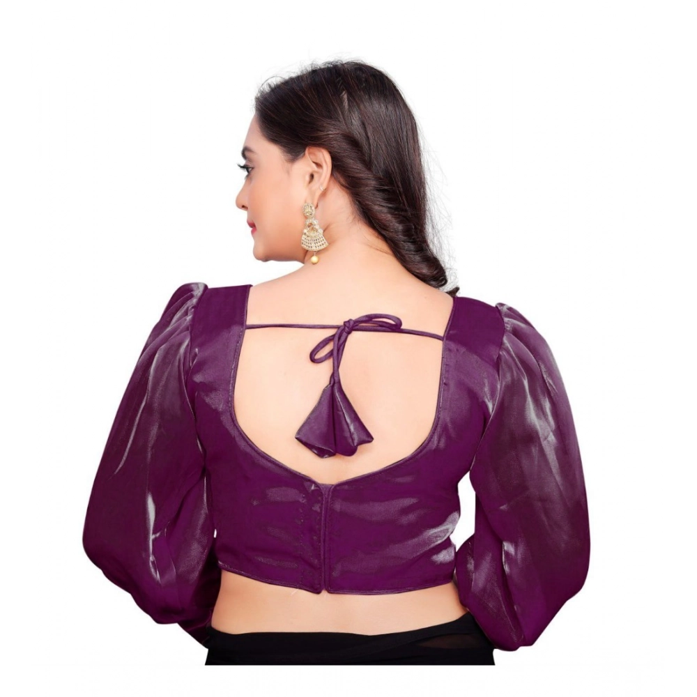 Women's?Organza Plain Readymade Blouse (Magenta, Size: Free Size) - Image 4