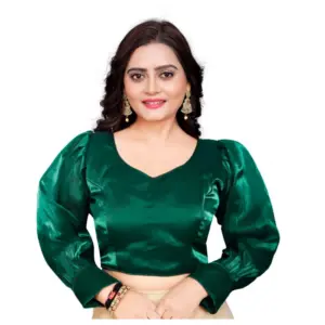 Women's?Organza Plain Readymade Blouse (Green, Size: Free Size)