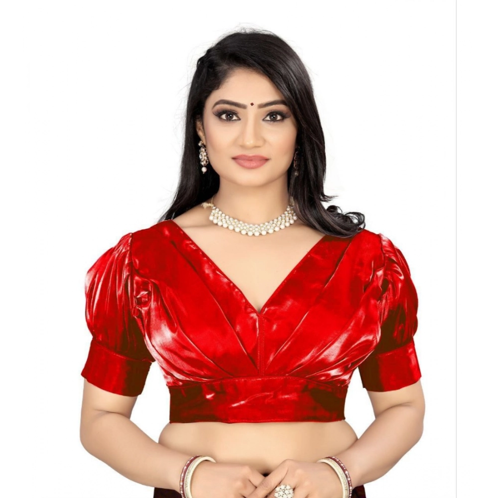 Women's?Organza Plain Readymade Blouse (Red, Size: Free Size)