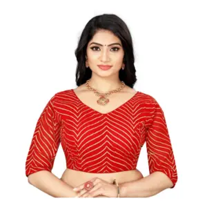 Women's?Georgette Embroidery Readymade Blouse (Red, Size: Free Size)