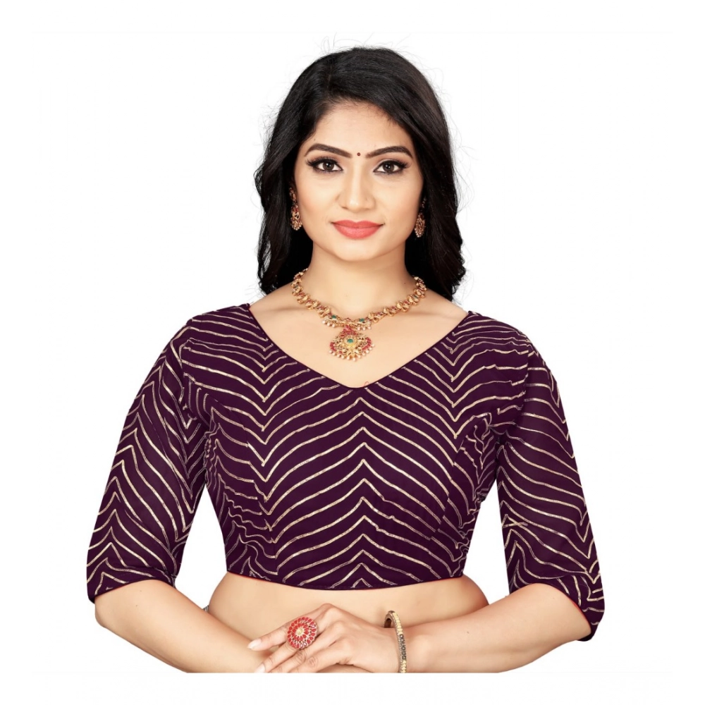 Women's?Georgette Embroidery Readymade Blouse (Purple, Size: Free Size)