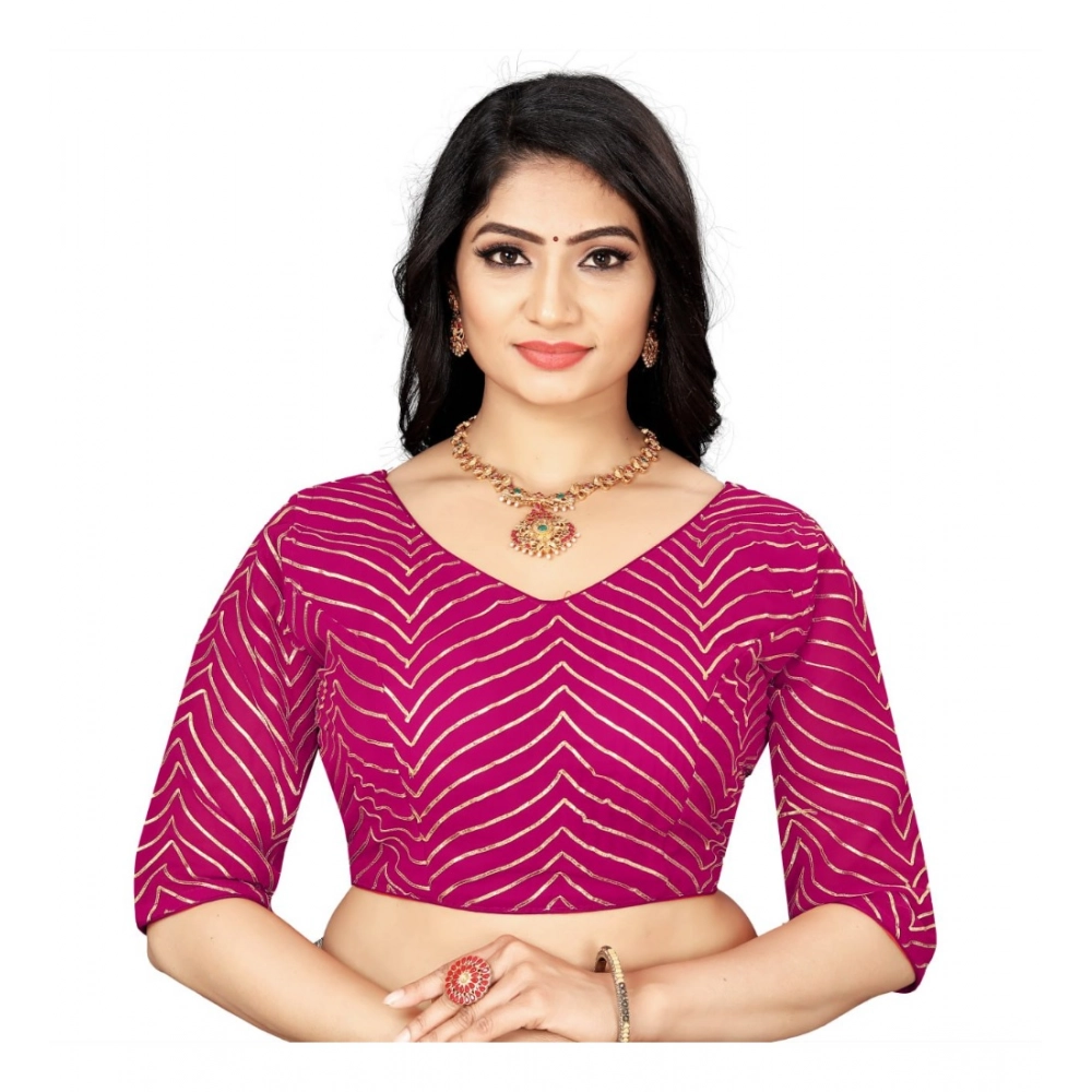 Women's?Georgette Embroidery Readymade Blouse (Pink, Size: Free Size)