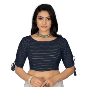 Women's?Cotton Thread Work Readymade Blouse (Navy Blue, Size: Free Size)