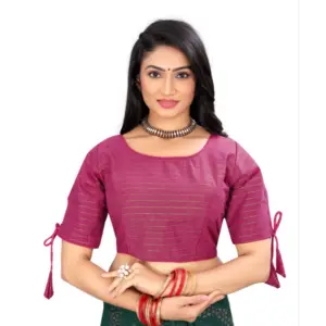 Women's?Cotton Thread Work Readymade Blouse (Barbie Pink, Size: Free Size)