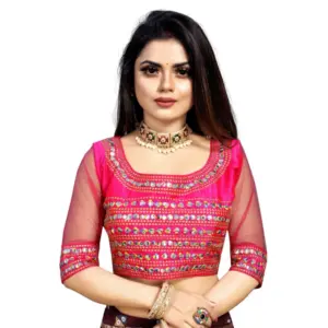 Women's?Phantom Silk Embroidery Readymade Blouse (Pink, Size: Free Size)
