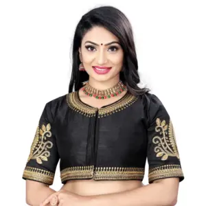 Women's?Phantom Embroidery Readymade Blouse (Black, Size: Free Size)