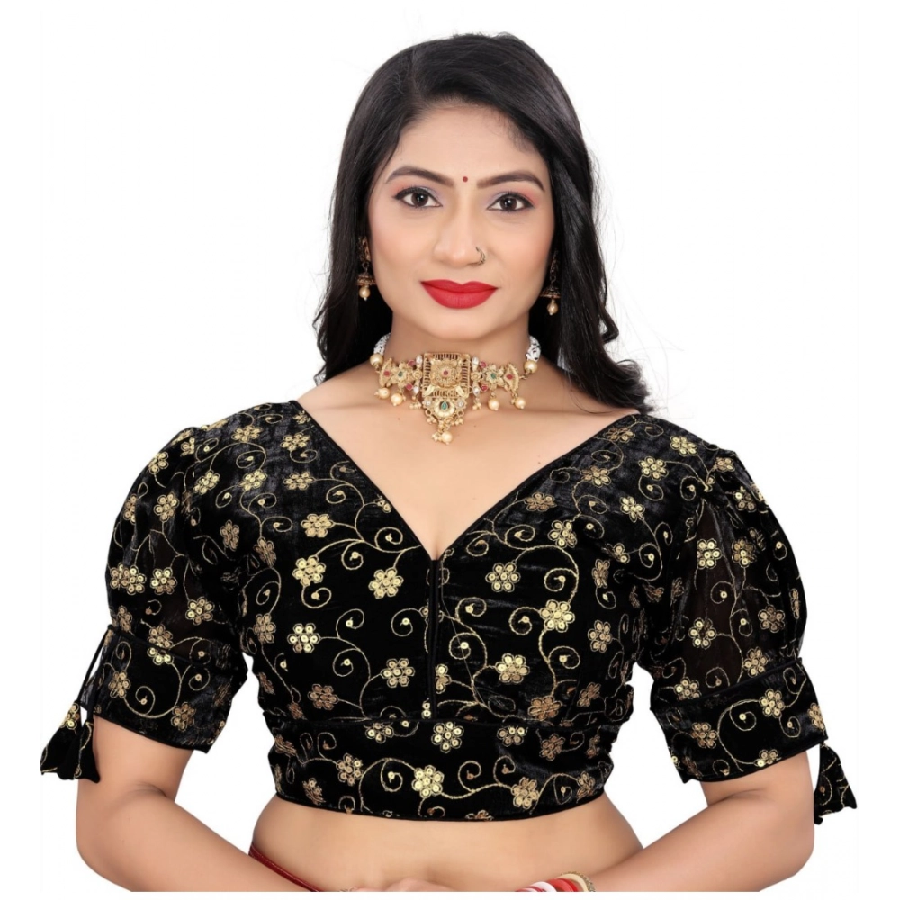 Women's?Jimmy Choo Embroidery Readymade Blouse (Black, Size: Free Size)