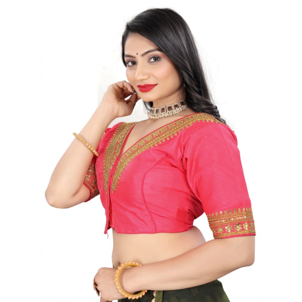 Women's?Banglory Embroidery Readymade Blouse (Pink, Size: Free Size) - Image 2