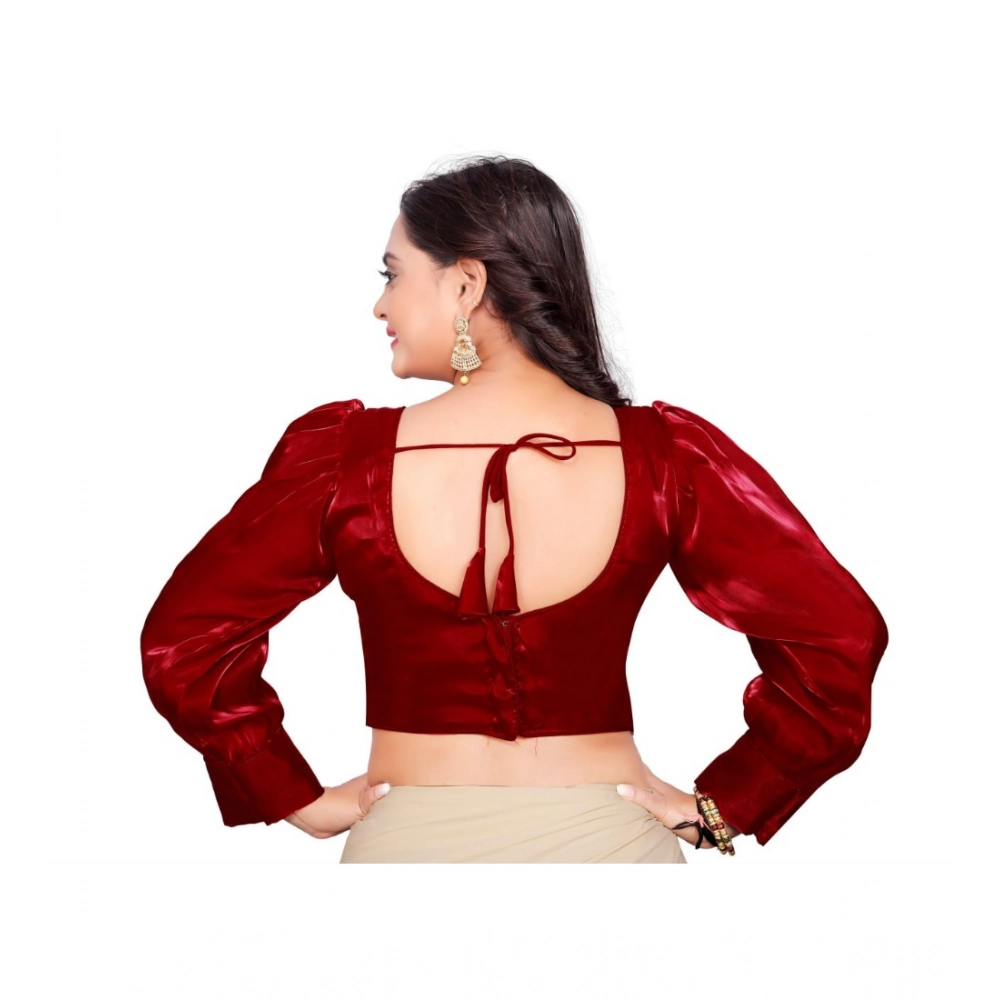 Women's?Organza Plain Readymade Blouse (Maroon, Size: Free Size) - Image 4