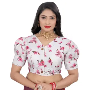 Women's?Cotton Blend Floral Readymade Blouse (Pink, Size: Free Size)