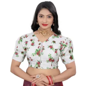Women's?Cotton Blend Floral Readymade Blouse (Green, Size: Free Size)