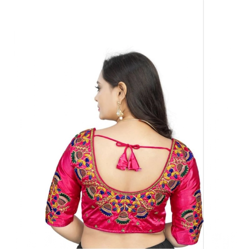 Women's?Malai Silk Floral Readymade Blouse (Pink, Size: Free Size) - Image 3