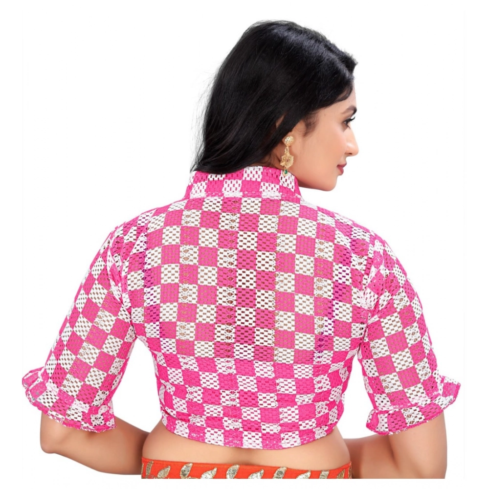 Women's?Cotton Blend Checks Readymade Blouse (Pink, Size: Free Size) - Image 4