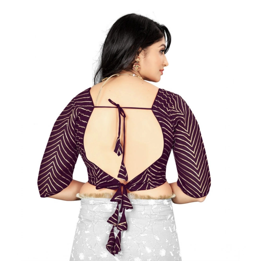 Women's?Georgette Embroidery Readymade Blouse (Purple, Size: Free Size) - Image 4