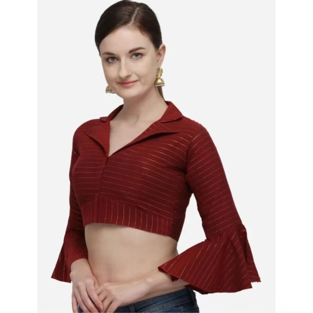 Women's?Cotton Striped Readymade Blouse (Maroon, Size: Free Size) - Image 3