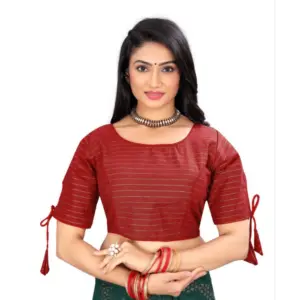 Women's?Cotton Thread Work Readymade Blouse (Red, Size: Free Size)