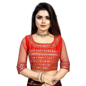 Women's?Phantom Silk Embroidery Readymade Blouse (Red, Size: Free Size)