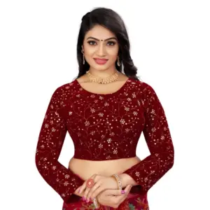 Women's?Velvet Embroidery Readymade Blouse (Maroon, Size: Free Size)