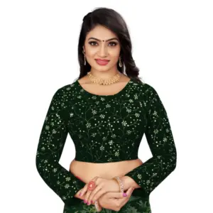 Women's?Velvet Embroidery Readymade Blouse (Green, Size: Free Size)