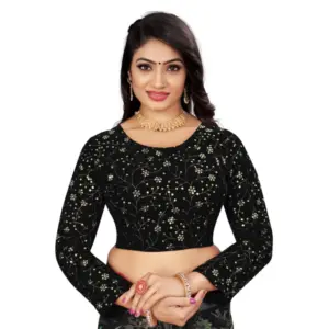 Women's?Velvet Embroidery Readymade Blouse (Black, Size: Free Size)