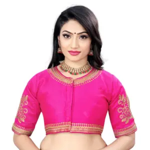 Women's?Phantom Embroidery Readymade Blouse (Pink, Size: Free Size)