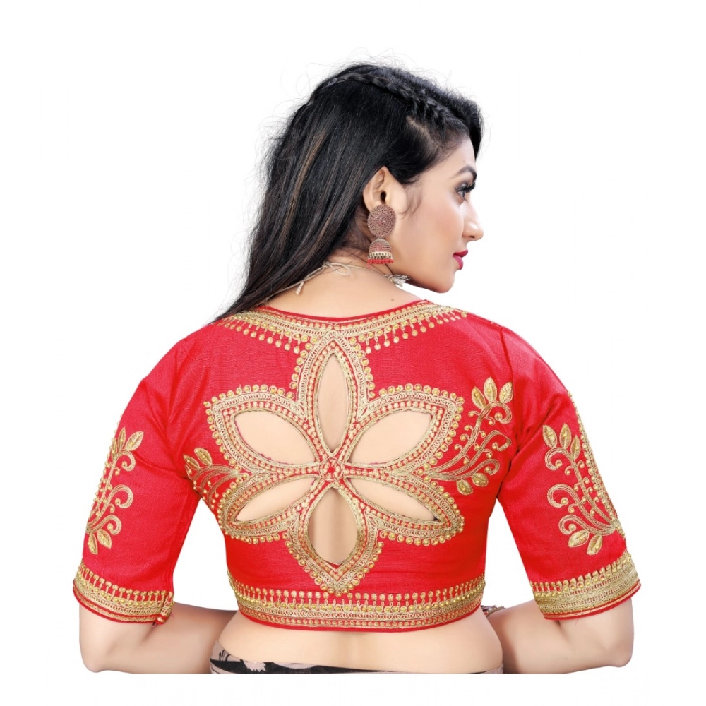Women's?Phantom Embroidery Readymade Blouse (Red, Size: Free Size) - Image 4
