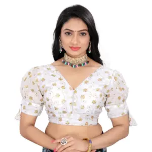 Women's?Jimmy Choo Embroidery Readymade Blouse (White, Size: Free Size)