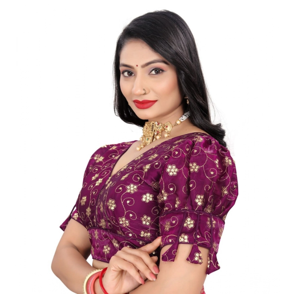 Women's?Jimmy Choo Embroidery Readymade Blouse (Purple, Size: Free Size) - Image 2