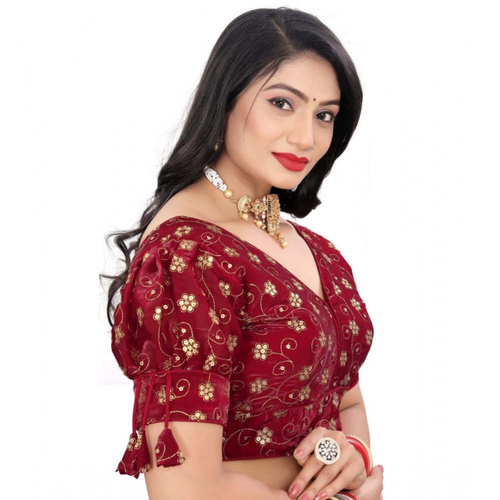 Women's?Jimmy Choo Embroidery Readymade Blouse (Maroon, Size: Free Size) - Image 2