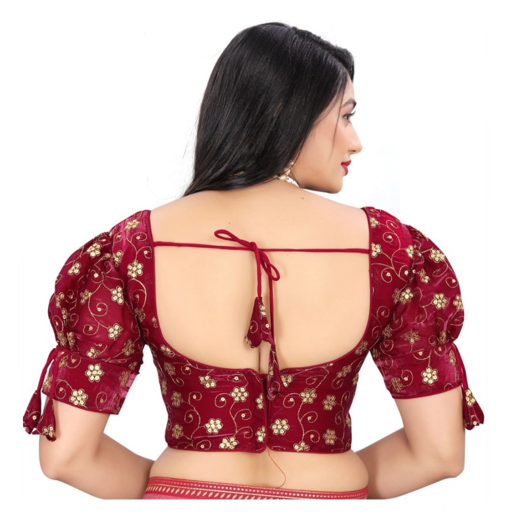 Women's?Jimmy Choo Embroidery Readymade Blouse (Maroon, Size: Free Size) - Image 4