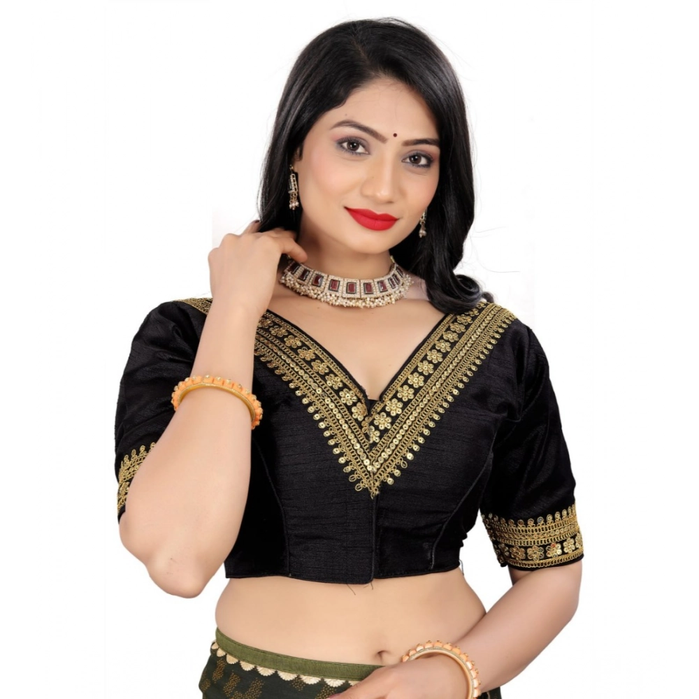 Women's?Banglory Embroidery Readymade Blouse (Black, Size: Free Size)