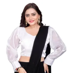 Women's?Organza Plain Readymade Blouse (White, Size: Free Size)