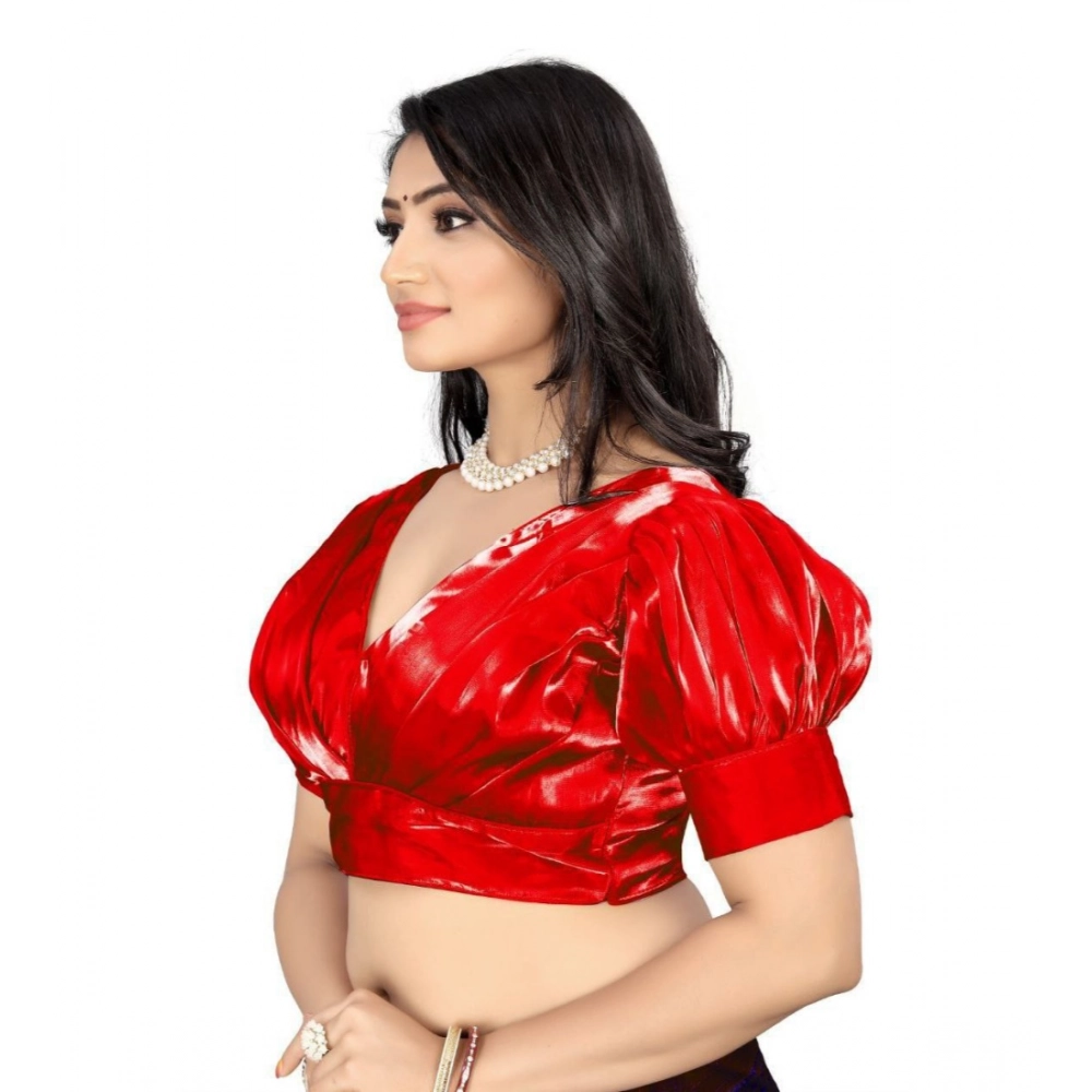 Women's?Organza Plain Readymade Blouse (Red, Size: Free Size) - Image 3