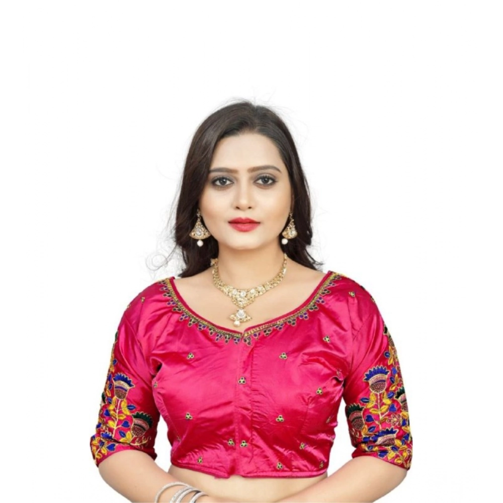 Women's?Malai Silk Floral Readymade Blouse (Pink, Size: Free Size)