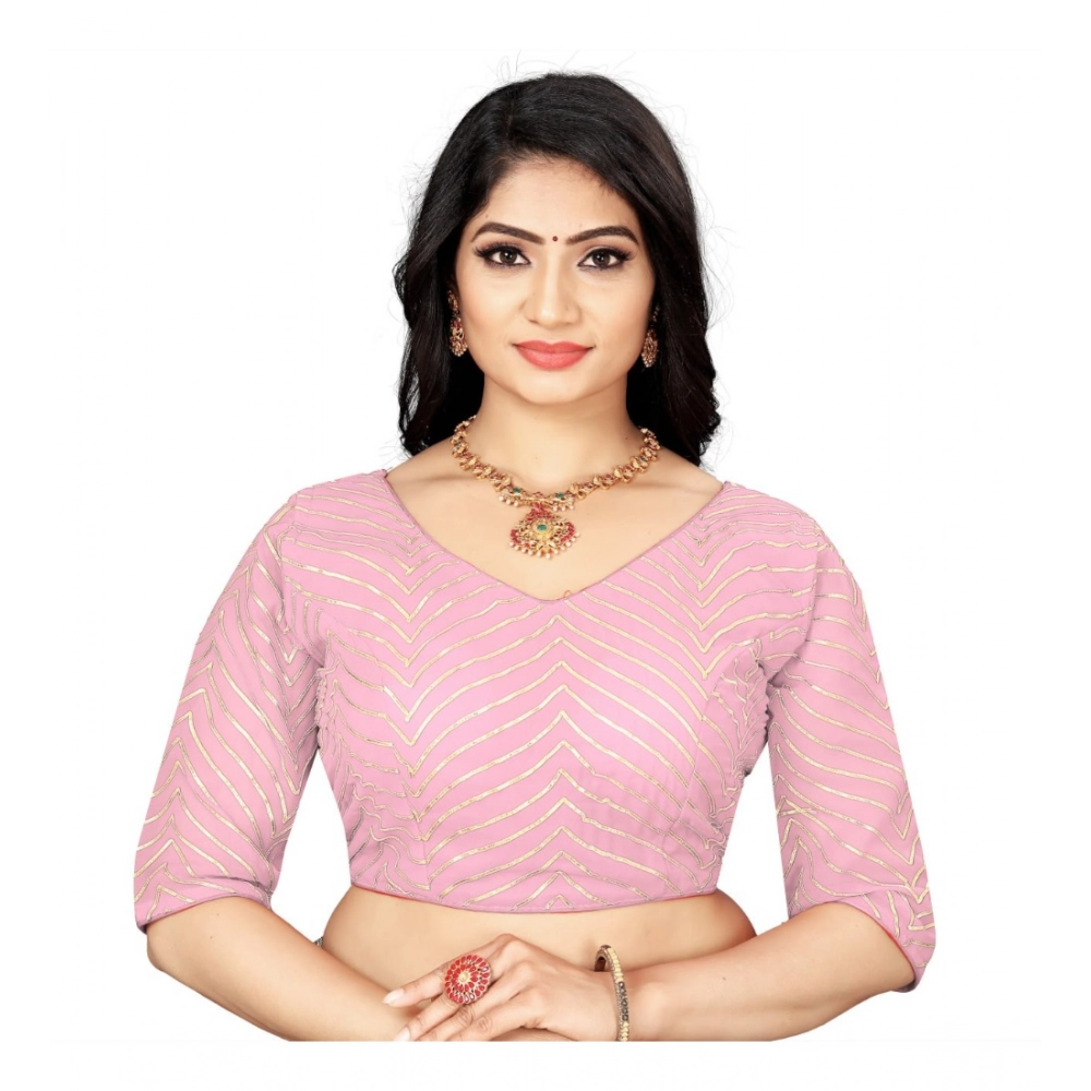 Women's?Georgette Embroidery Readymade Blouse (L.Pink, Size: Free Size)