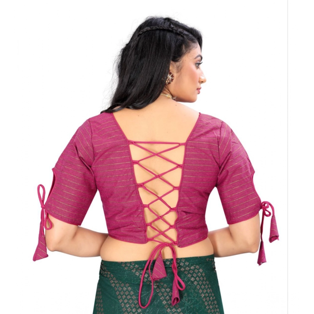 Women's?Cotton Thread Work Readymade Blouse (Barbie Pink, Size: Free Size) - Image 4