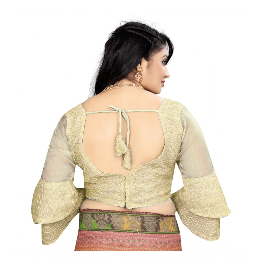 Women's?Organza Embroidery Readymade Blouse (Cream, Size: Free Size) - Image 4