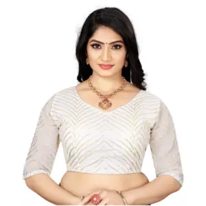 Women's?Georgette Embroidery Readymade Blouse (White, Size: Free Size)