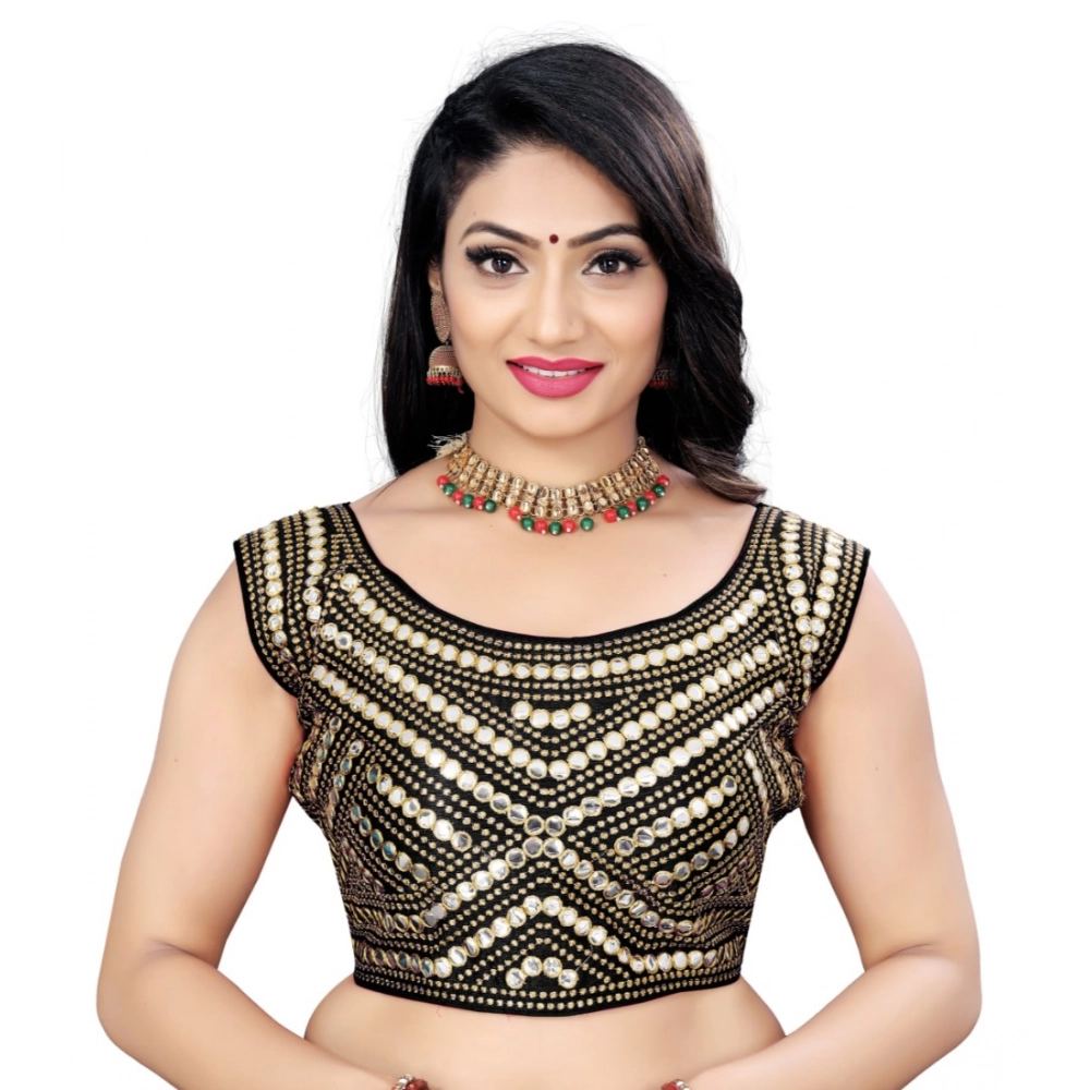 Women's?Phantom Embroidery Readymade Blouse (Black, Size: Free Size)