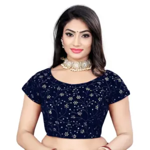 Women's?Velvet Sequins Readymade Blouse (Navy-Blue, Size: Free Size)