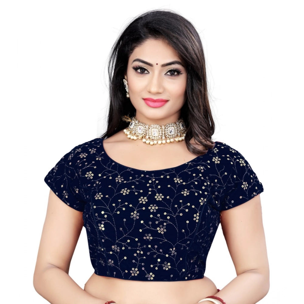 Women's?Velvet Sequins Readymade Blouse (Navy-Blue, Size: Free Size)