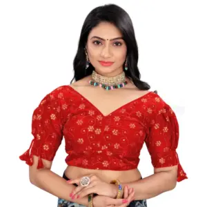 Women's?Jimmy Choo Embroidery Readymade Blouse (Red, Size: Free Size)