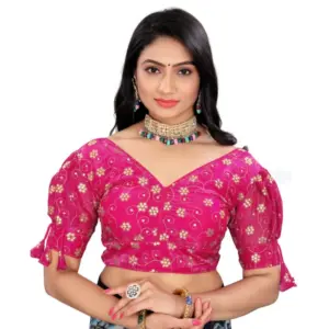 Women's?Jimmy Choo Embroidery Readymade Blouse (Pink, Size: Free Size)