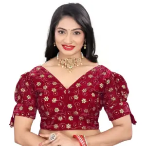 Women's?Jimmy Choo Embroidery Readymade Blouse (Maroon, Size: Free Size)