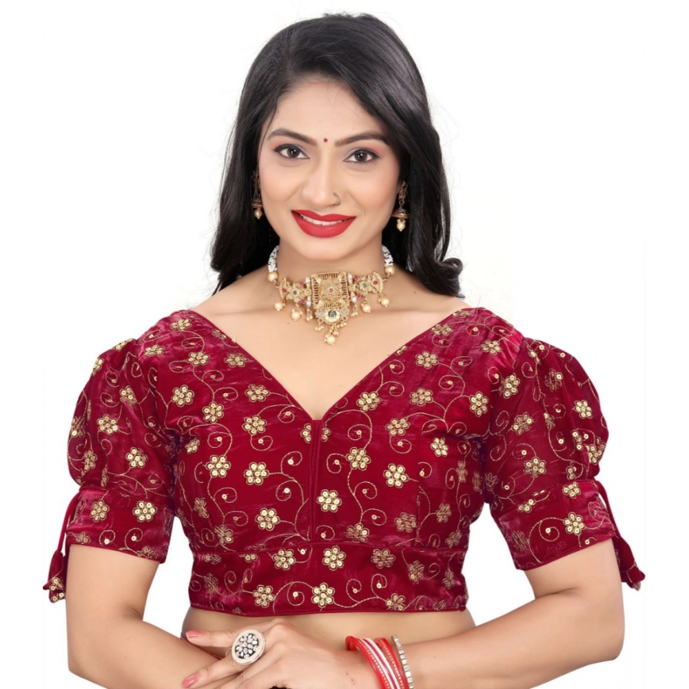 Women's?Jimmy Choo Embroidery Readymade Blouse (Maroon, Size: Free Size)