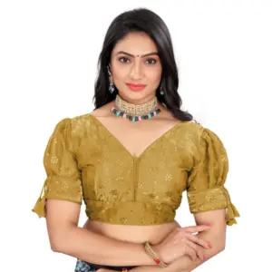 Women's?Jimmy Choo Embroidery Readymade Blouse (Gold, Size: Free Size)