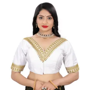 Women's?Banglory Embroidery Readymade Blouse (White, Size: Free Size)