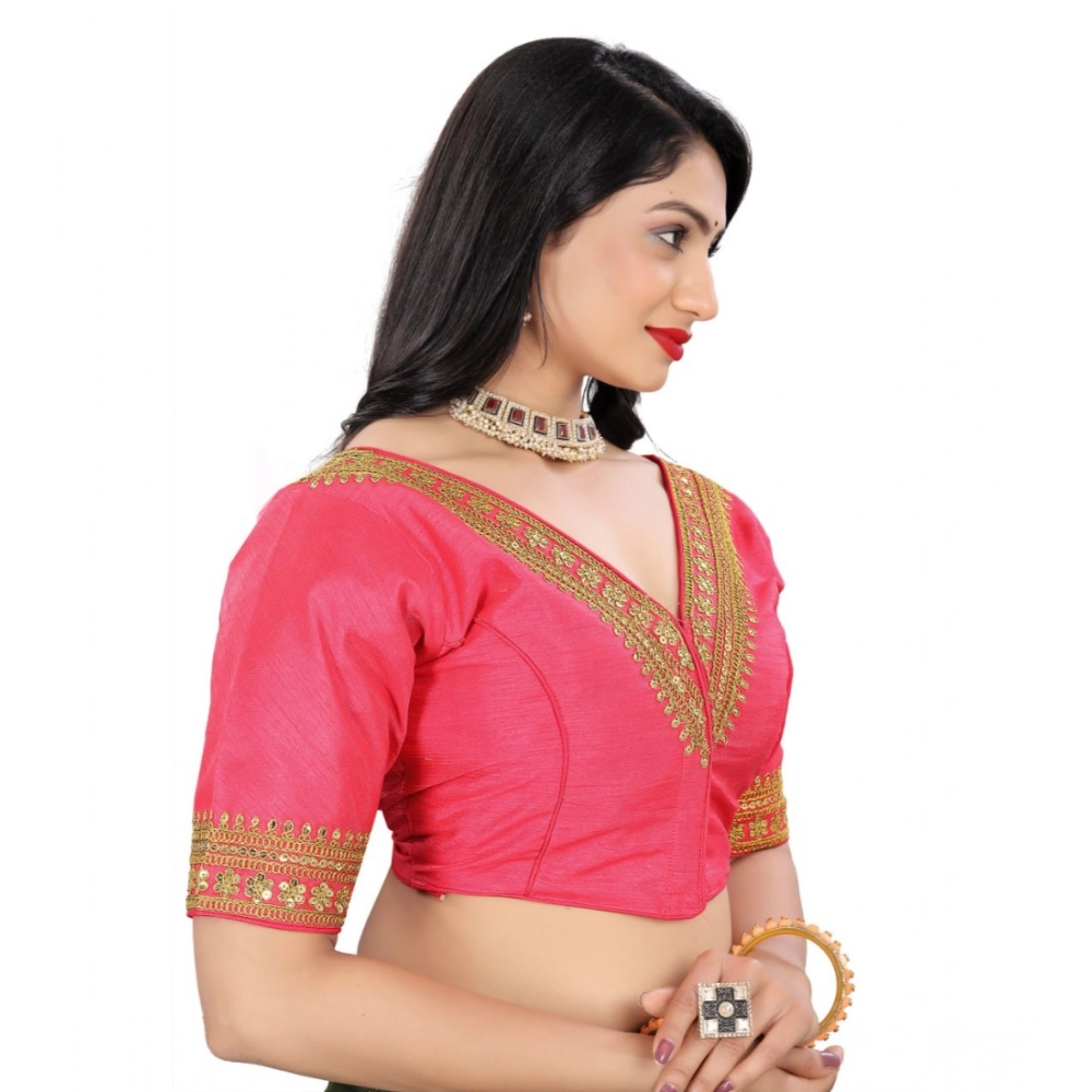 Women's?Banglory Embroidery Readymade Blouse (Pink, Size: Free Size) - Image 3