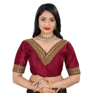Women's?Banglory Embroidery Readymade Blouse (Maroon, Size: Free Size)